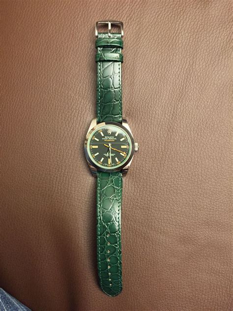 rolex milgauss green racing strap|vintage rolex with leather strap.